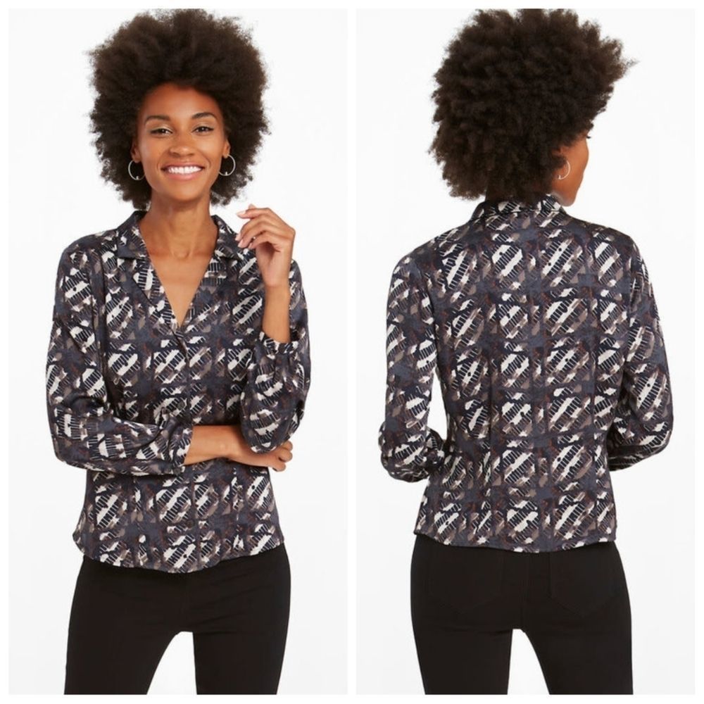 NIC+ZOE Navy, Black & White Geometric Button-Down Shirt